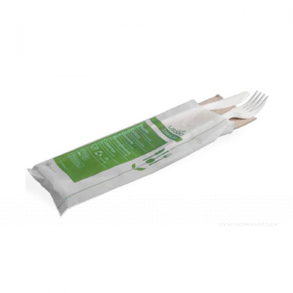 Biodegradable white napkin and cutlery